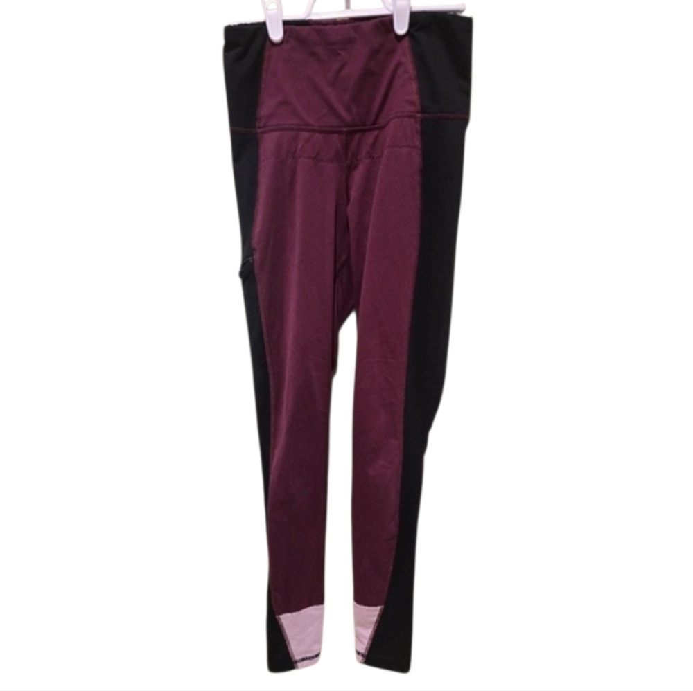 The North Face Colorblock Workout Leggings In Burgundy And Black Size Small